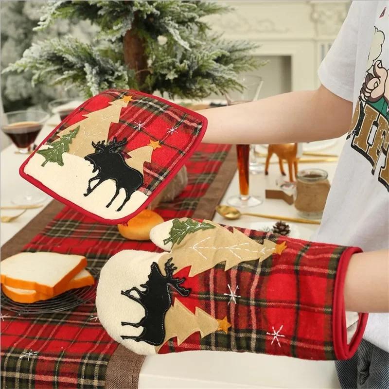 Baking Kitchen Tools, Oven Mitts, Anti - Hot Gloves Pad, Oven Microwave Insulation Mat, Christmas