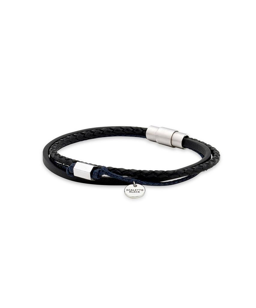Scalettoblack Bat305 [Surgical Steel]Layered Leather Nut Point Bracelet