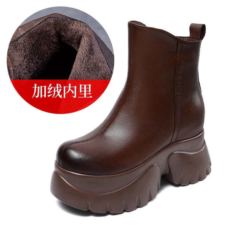 

Ботильоны Мартин на внутренней платформе, женские осенне-зимние новые коричневые ботильоны на платформе, из натуральной кожи, на маленьком высоком каблуке, бархатные ретро-ботинки 39