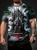 [3D Skull Throne T-shirt] Summer Casual Outdoor Sports Short-sleeved T-shirt with 3D Skull Throne Print - Suitable for Outdoor Activities and Home