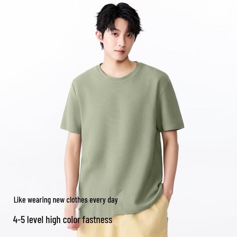 MINISO Men's 220G Waffle Knit Loose Fit Round Neck Short Sleeve T-Shirt