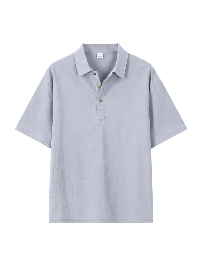 Mens Loose Fit Casual Short Sleeve Turn Down Collar Polo Shirt