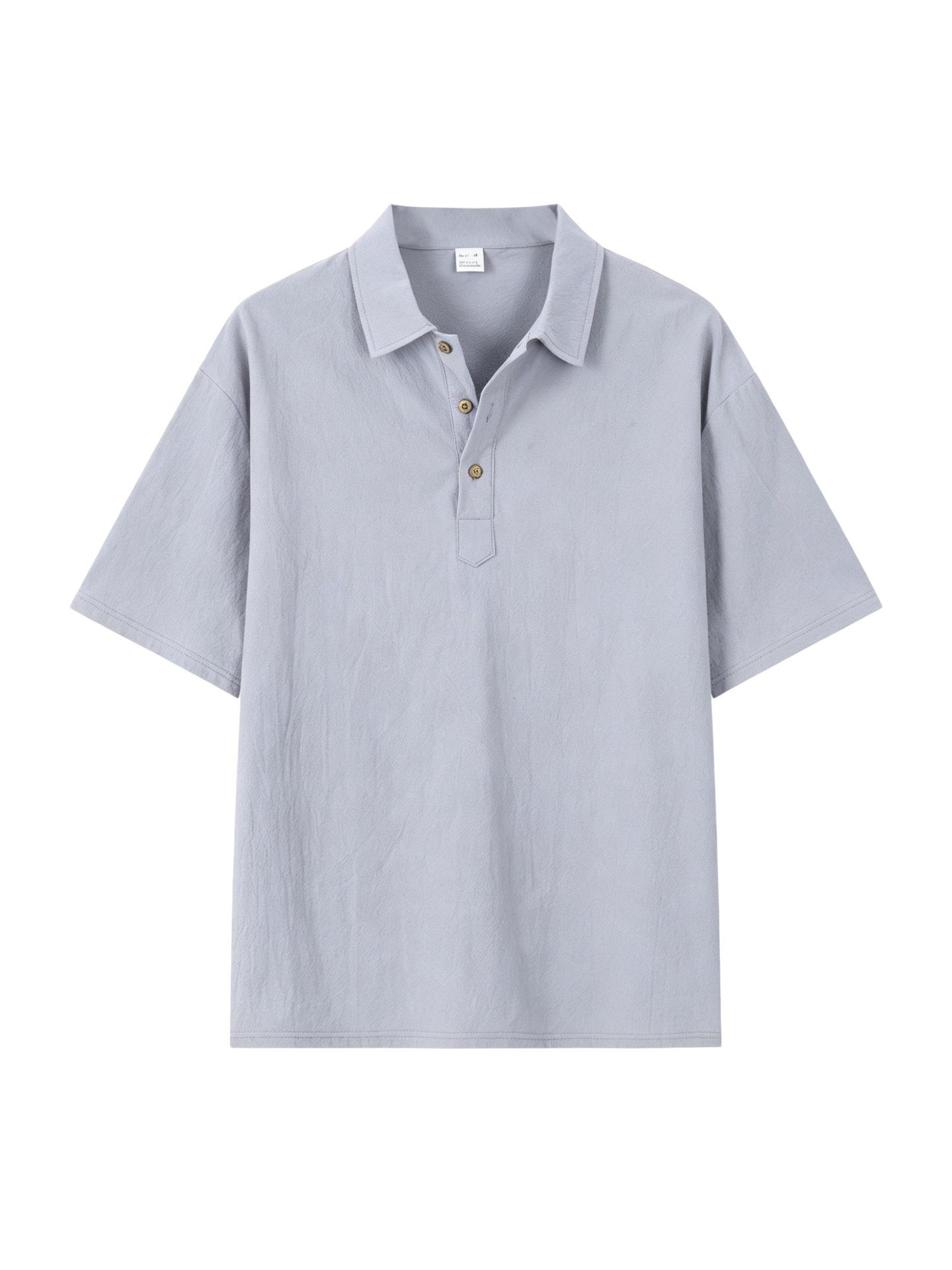 Mens Loose Fit Casual Short Sleeve Lapel Polo Shirt S серый