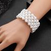 Multi-layer Pearl & Rhinestone Elastic Bracelet - Bridal Open Wrap Design