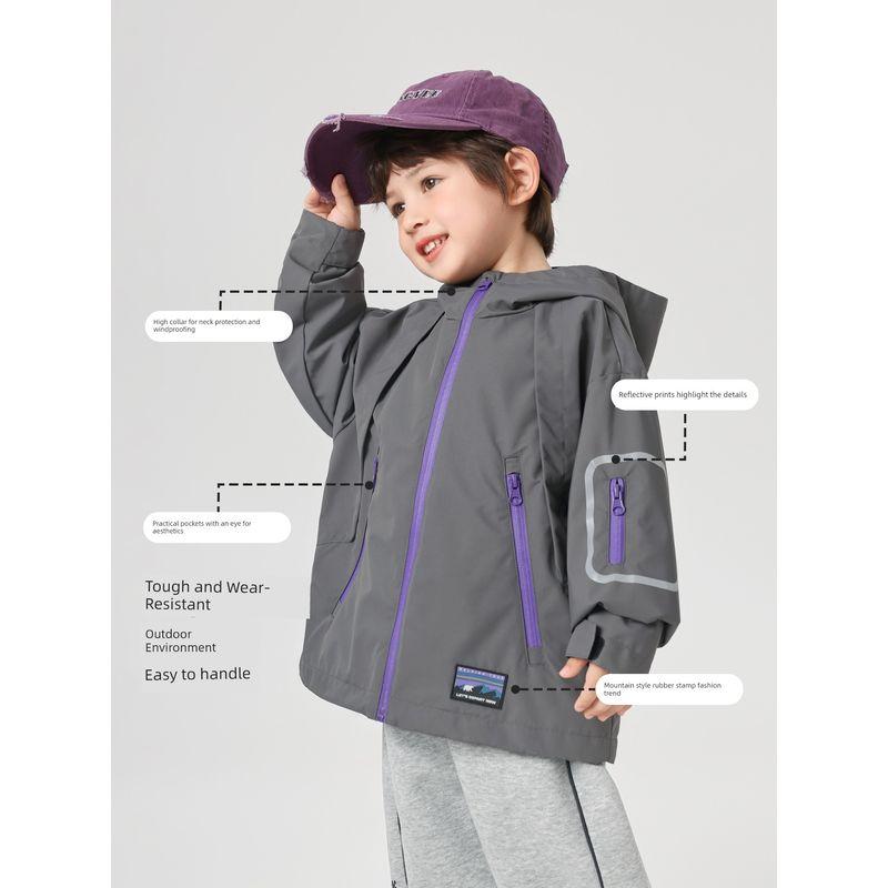 Right-Ou European-Style Boys' Outdoor Windproof Waterproof Jacket, Spring and Autumn 2026 New Children's Clothing, Kids' Windproof Jacket, Trendy