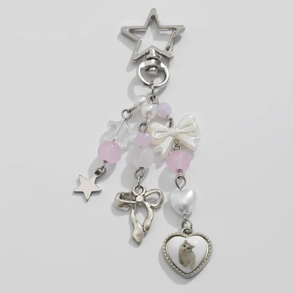 2025 Y2k Cute Keychain Flower Star Love Bow Strawberry Pendant Acrylic Key Chain Student Women Bag Backpack Keychain Accessories