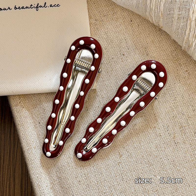 

Dark Red Polka Dot Alloy Hairpin Cute Point Sweet Girls Women Duck Bill Clip Bangs Clip New Fashion Headwear Hair Accessories A2
