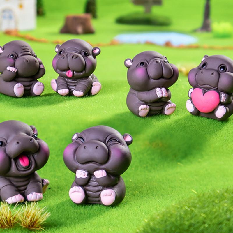 2Pcs Desktop Decoration  Simulated Pigmy Hippopotamus Eye-Catching Action Figure Trendy Ornament Cute Figurine