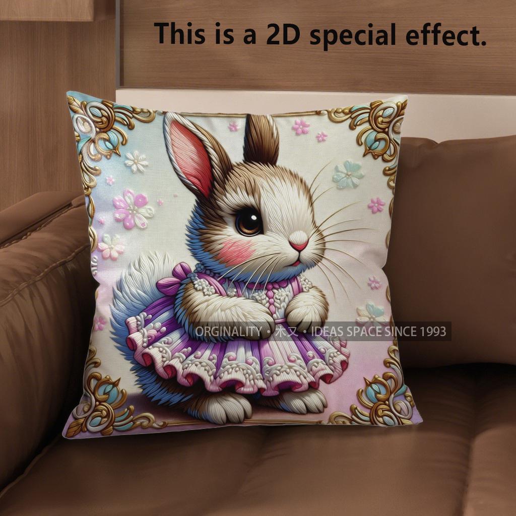 2D Cute Bunny Girls Dress-Printed Pillow Covers Pattern Cushion Cover Suitable For Sofa Bedroom Car Pillow Cover
