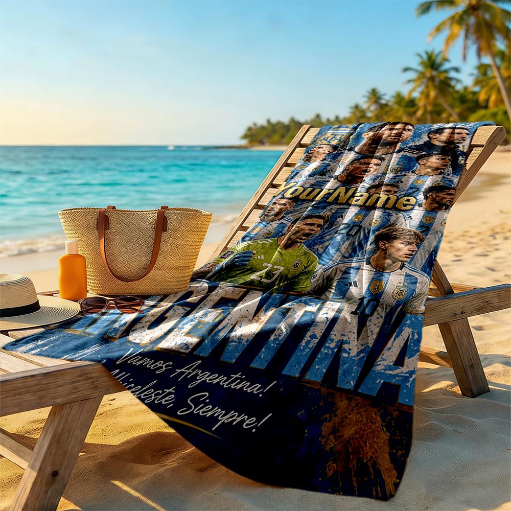 Messi Customizable Name Beach Towel Super Soft Microfiber Quickdry Fabric Suitable for Swimming Gym Camping Yoga Vacation