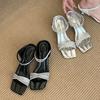 Mode Luxusmode Strasssteine Damen Niedrigabsatz Sandalen Schuhe Damen Sommer Frühling Bling Damen Absatzsandalen Pantoletten Schuhe