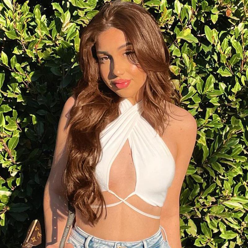 

Женский жилет весна/лето в европейском и американском стиле с халтер-воротом и перекрещивающимися бретелями на спине Double Extra Large белый