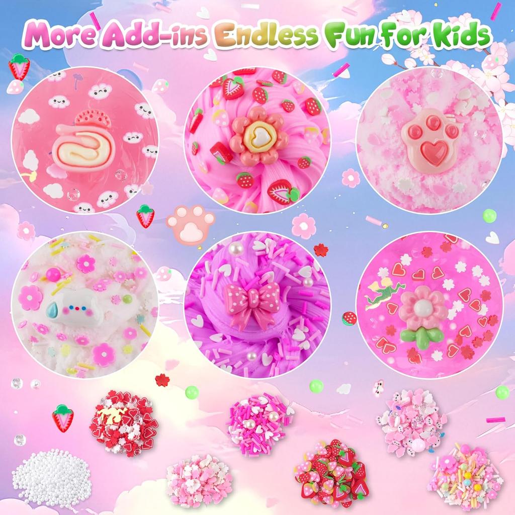 Festive 6Pcs Pink Cloud Slime Set, Soft Elastic Slime Kit, Cute Relaxation Toy for Holiday Party Favors & Gifts