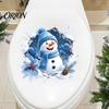 Creative Christmas Party Decor Snowman Toilet Stickers, 3D Bathroom Wall Decals, Gift for Friends Waterproof PVC Window Seat Holiday Removable
