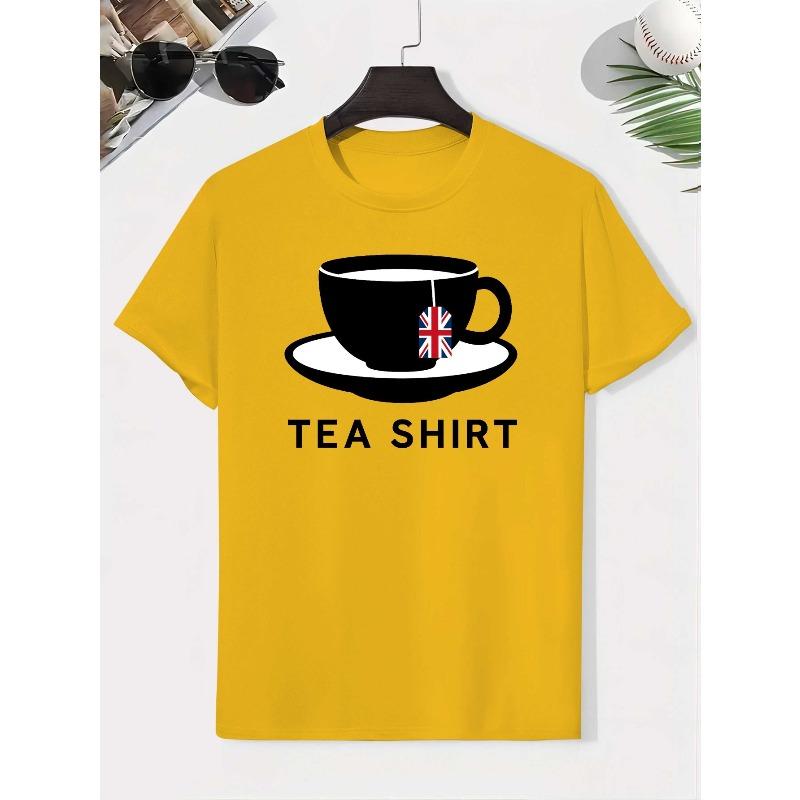 European sizes FlagTeacupSilhouette Cotton Boys T-Shirt Boys Creative T-Shirt, Casual Lightweight Comfortable Short Sleeve Top, Summer Clothing