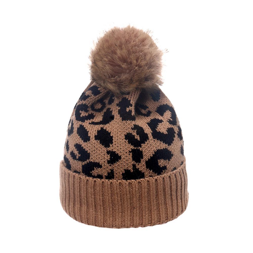 

Curled Edge Leopard Print Hat Thickened Knitted Hat Casual Wool Ball Hat Unisex хакі