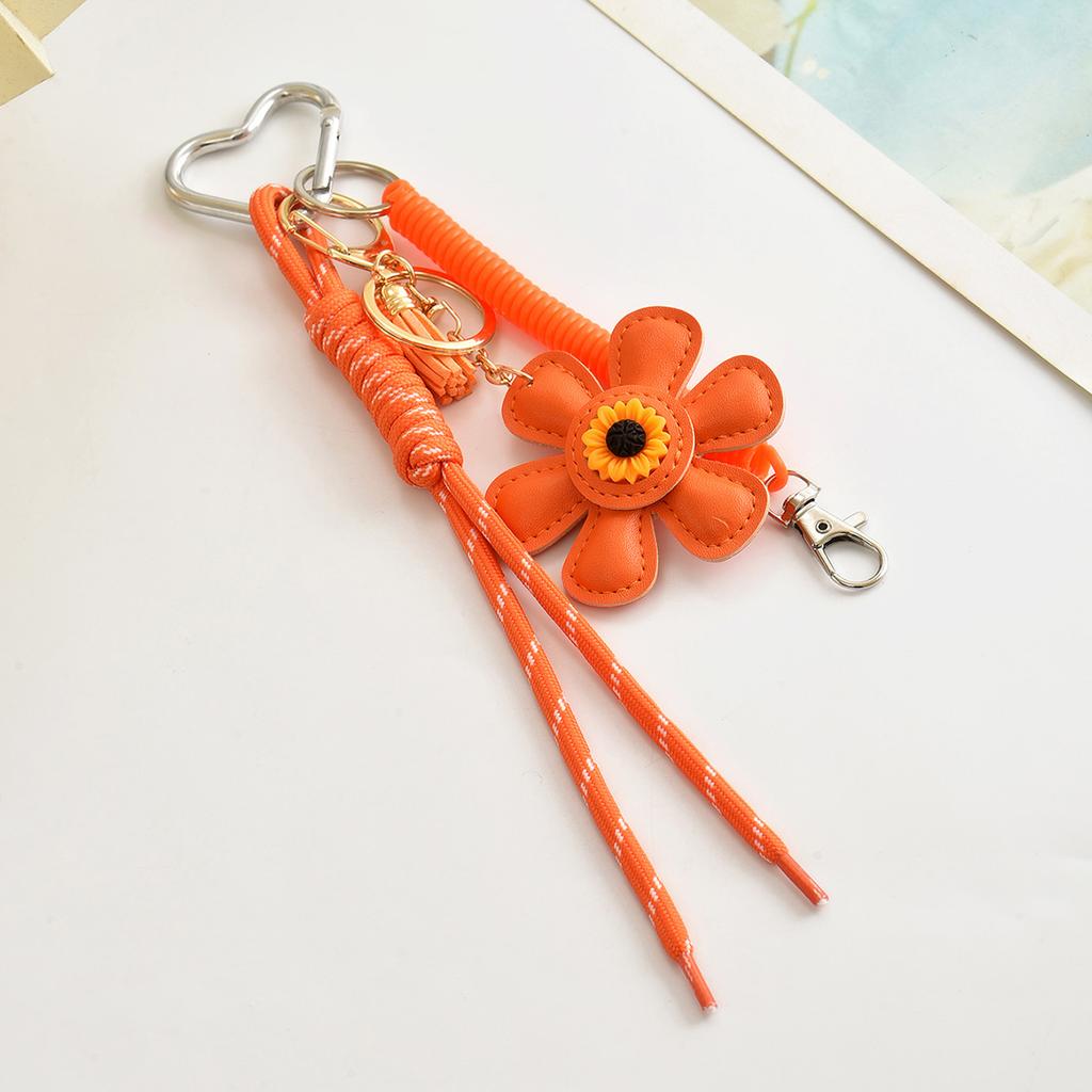 Fashion Creative Leather Sunflower Braided Rope Bag Charm Keychain for Women Ladies Stylish Backpack Key Ring Handmade Jewelry