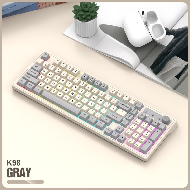 Dual Modes Mechanical Keyboard Dual Bluetooth 2.4G Gaming Wireless Keyboard RGB Glows Adjustable Volume Knob Keyboard For PC Laptop Tablet