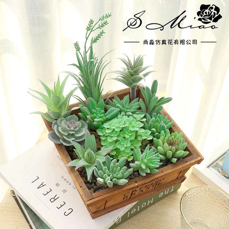Green Flocking Artificial Succulent Plants Home Bedroom Living Room Decor Fake Plants DIY Flower Arrangement Plante Artificielle