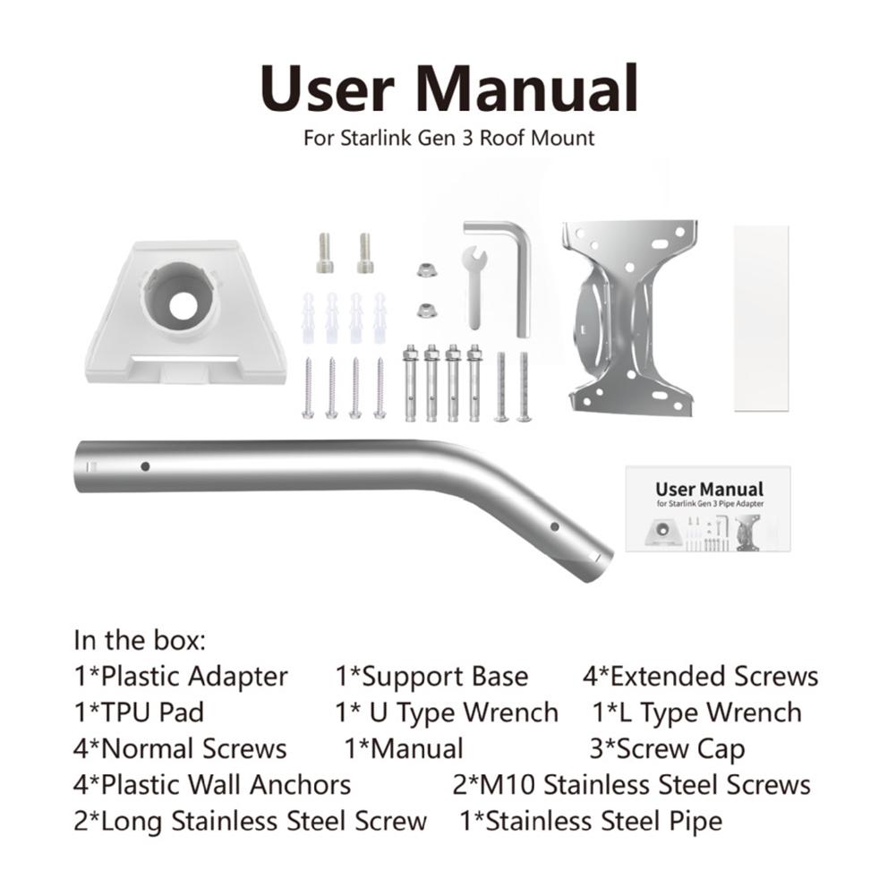 1 Set For Starlink Gen 3 Pipe Adapter Roof Wall Mount Wall Installed Connect Rod Mount Roof Adapter Holder Satellite Bracket