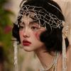 French Style Bridal Headband Lace Wedding Headgear Fringed Hairpin Lace Floral Net  Wedding