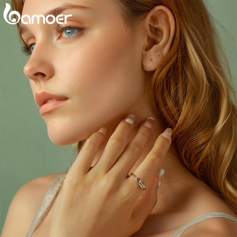 BAMOER Solid 925 Sterling Silver Adjustable Tulip Flower Rings Handmade High Polished Thumb Band Statement Ring for Women Girls Jewelry