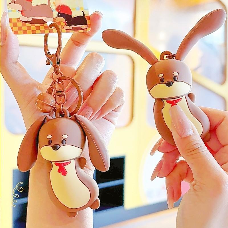 Dog Jinnew Sausage With Movable Spring Ear Resin Cartoon Keychain Pendant