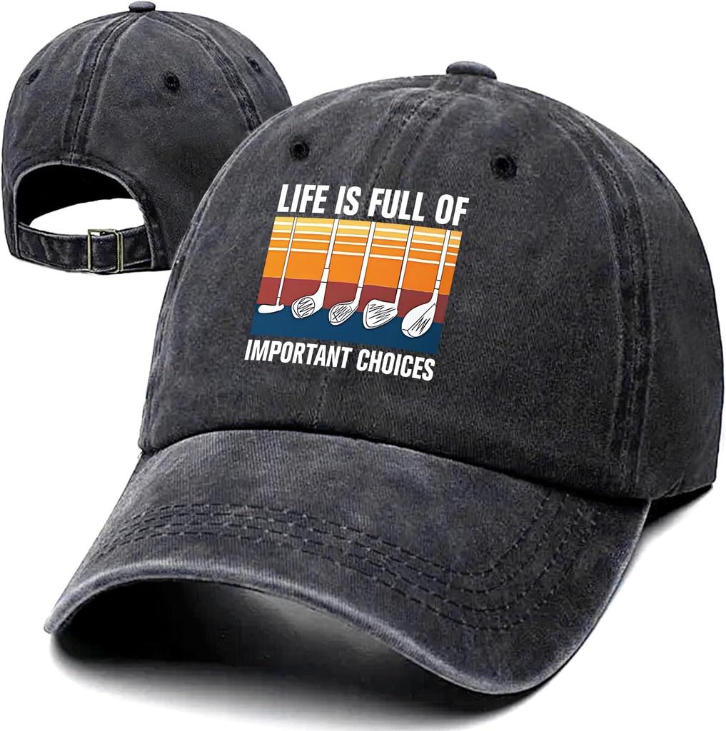 Funny Golf Life Is Full of Important Choices Vintage Baseball Cap Washed Cotton Adjustable Outdoor Casual Hat for Golf Lovers