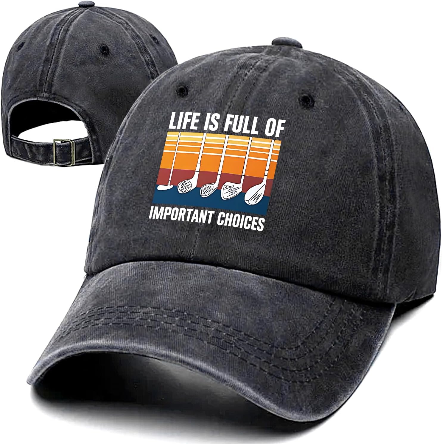 

Funny Golf Life Is Full of Important Choices Vintage Baseball Cap Washed Cotton Adjustable Outdoor Casual Hat for Golf Lovers One Size