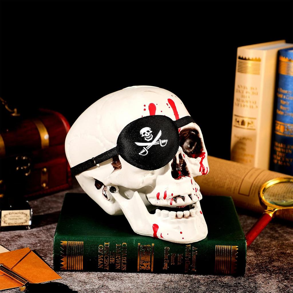 SATINIOR 6 Pieces Halloween Black Pirate Eye Patch One Eye Skull Captain Patch Adjustable 3D Costume for Adults Kids Carnival Christmas Party Favors