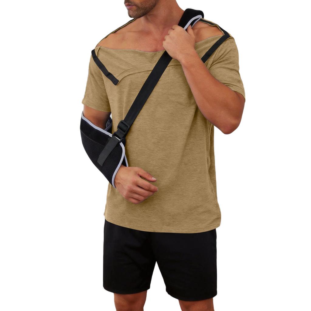Herren Kurzarm-Regenerationsshirt mit durchgehender Knopfleiste und abnehmbaren Seiten Adaptives Oberteil zur Unterstützung der Mobilität