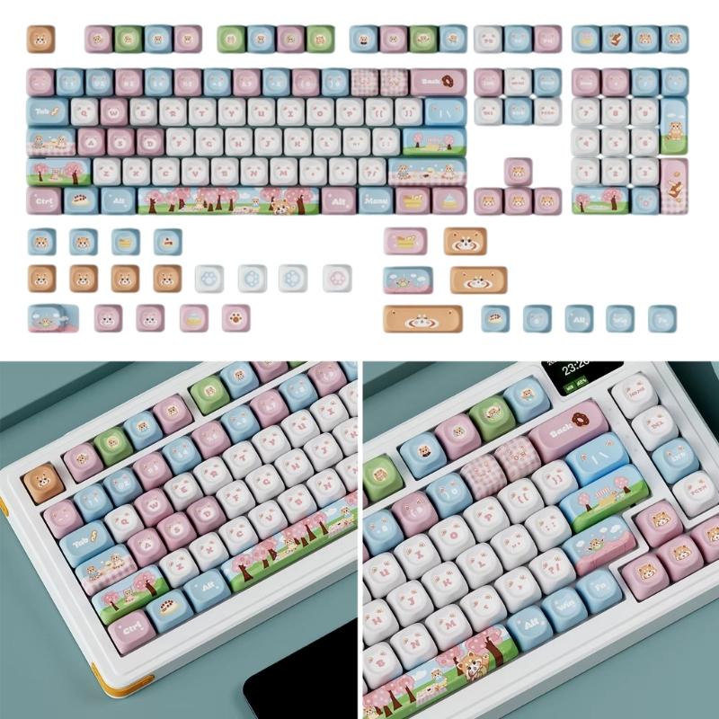 135Key Cute Panda Spring Themed Keycap OQO Profile PBT Dye Sublimation Keycap Set for Customs Mechanical Keyboards