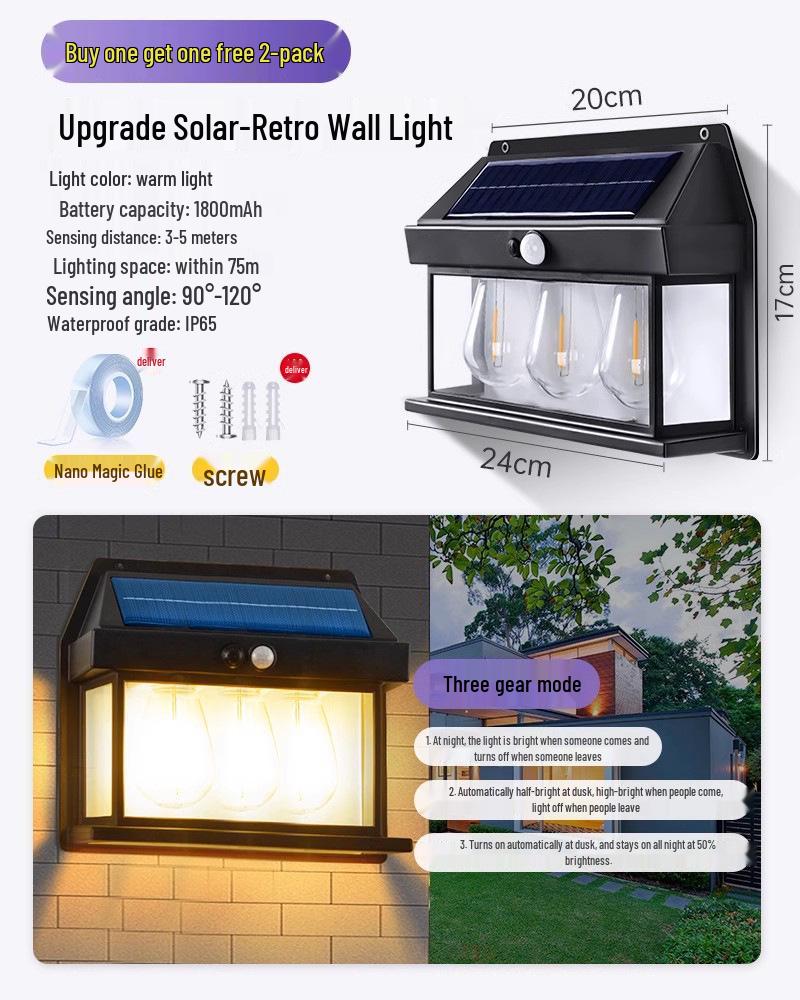 Solar-Außenwandleuchte wasserdicht für Hof, Villeneingang und Gartenpatio