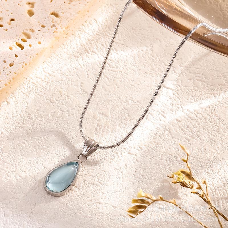 Translucent Green Water Drop Ocean Blue Titanium Necklace - Mermaid's Tears Clavicle Chain