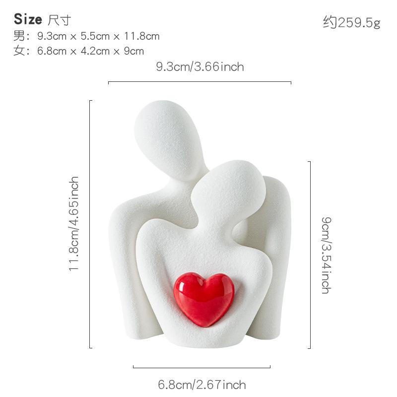 European Porcelain Figurine Sculpture Decor Heart-shaped Couple Ornament Room Bookshelf Heart-shaped Character Statue Handicraft