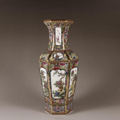 Chinese Ancient Enamel Color Flower Bird Ceramic Vase Collection Decoration Art Home Desk Retro Ornament Antique Porcelain Items