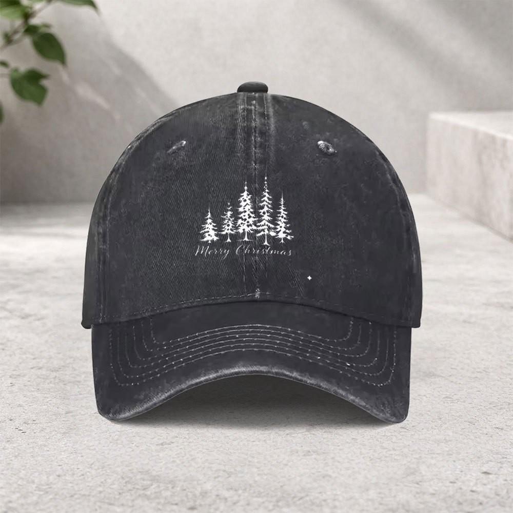 Christmas Tree Print Washed Baseball Cap Unisex Adjustable Cotton Outdoor Sun Hat