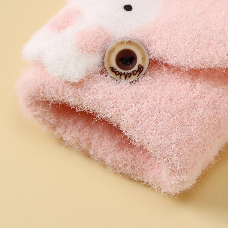 Children's Flip Half Finger Gloves In Autumn and Winter Baby Children's Warmth Plus Velvet Finger Writing Gloves Thick Knitted Gloves