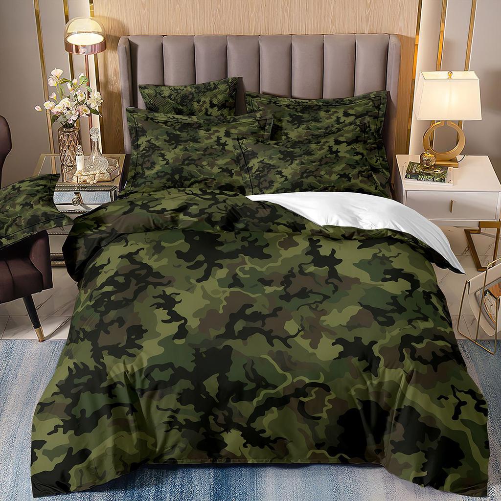3D Three-Piece Camouflage Striped Quilt Cover Sheet Kit