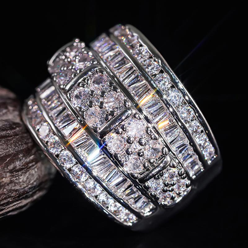 

Huitan Silver Color Wide Ring for Women Inlaid Bright Cubic Zirconia Wedding Party Engagement Luxury Trendy Accessories Jewelry 6