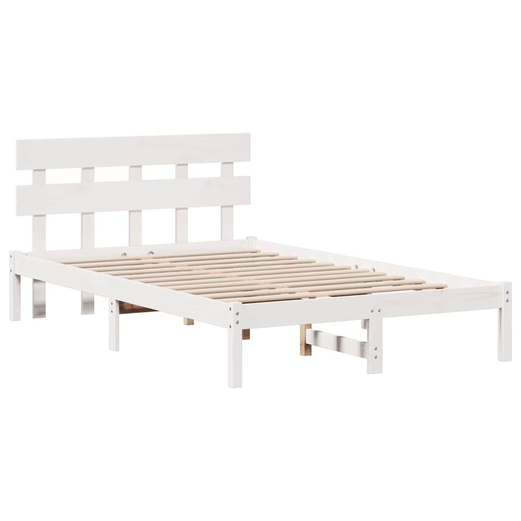 White Bed Frame with Headboard 120 x 190 cm Solid Pine Wood