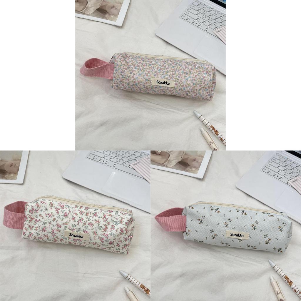 Floral Pattern Tote Pencil Case With Large Capacity For Students And Office Use