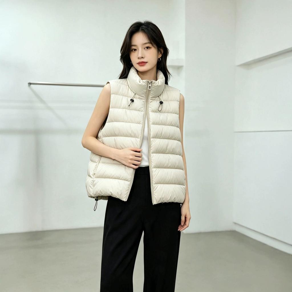 Light and super good-looking ribs, down cotton vest, women's new autumn and winter, stacked vest jacket