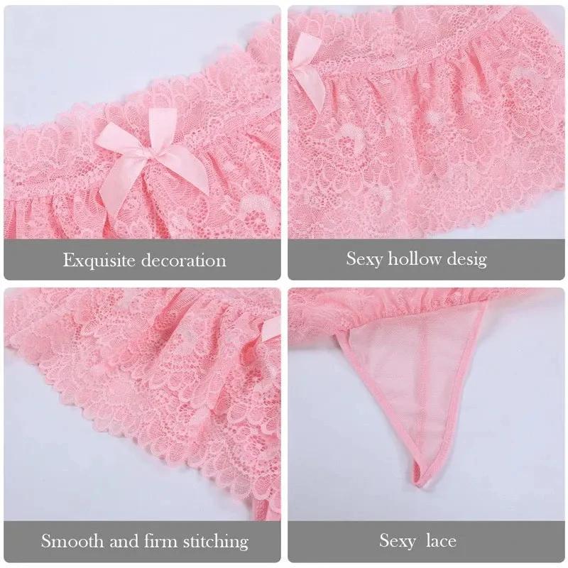 Women Sexy Lace Panties Ruffle Trim Lingerie Briefs Soft Comfortable Briefs Lolita Pink White Black