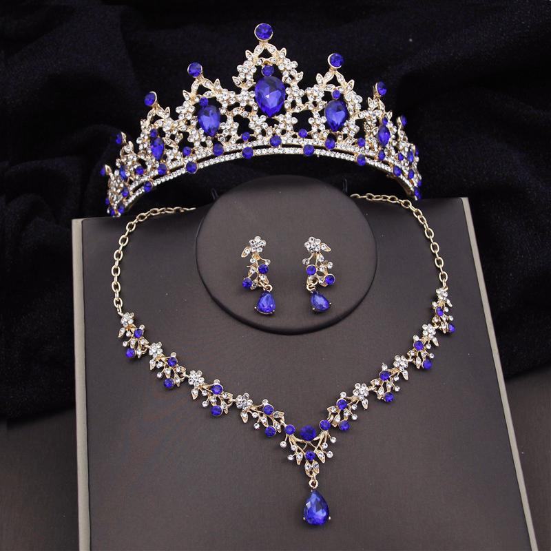Barock Silberfarben Brautschmuck-Sets Krone Ohrringe Halsband Halskette Set für Frauen Hochzeitskleid Tiaras Brautschmuck-Set