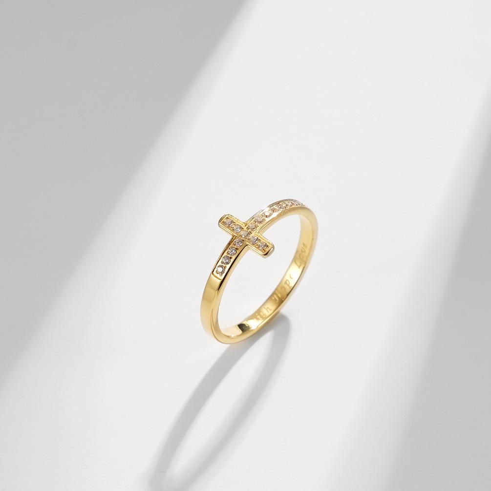 Titanium Staal Kruis Ingelegd met Diamanten Damesring Huwelijksaanzoek