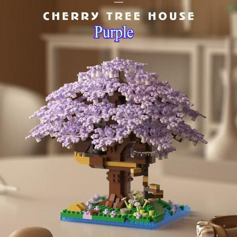 DIY Lila Romantische Kirschblütenblume Rosa Baumhaus Zug Montage Bausteine Klassisches Modell Steine Spielzeug für Kinder