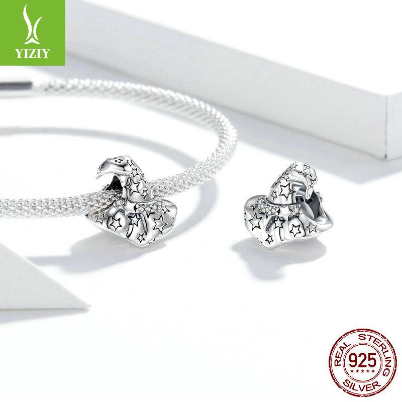 Hat 925 Sterling Silver Beads, Mystery Halloween Ornament Accessories Scc1621