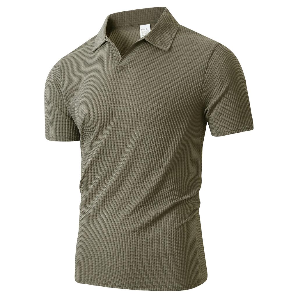 Men's Summer Ice Silk Mesh Short Sleeve Polo Shirt Buttonless Design Breathable Lightweight Casual Top