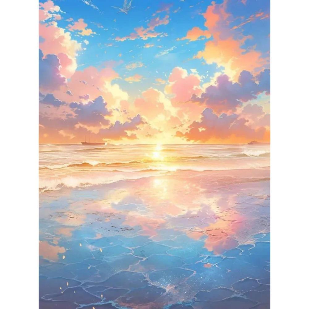 Diamond Painting Full Drill Fantasy Beach Sea Round Diamond Painting Handmade Animal Landscape Diy Diamond Mosaic Painting Home Decoration